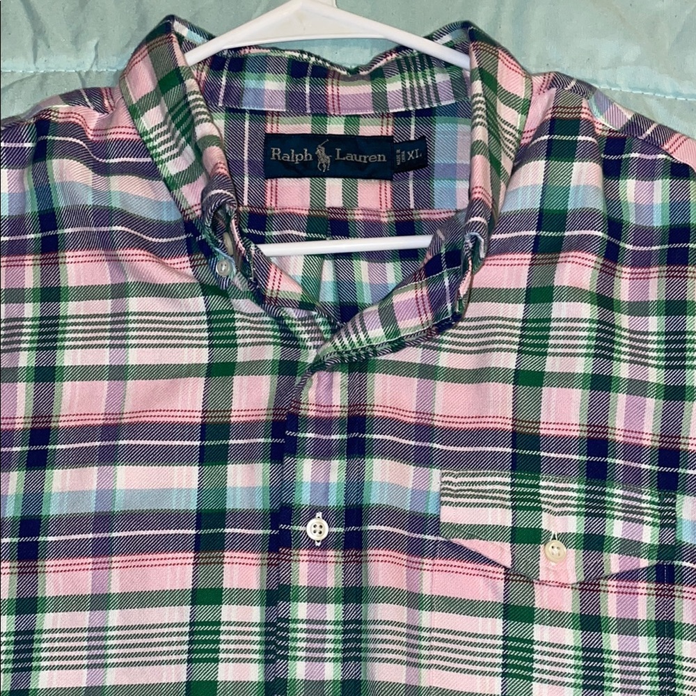 Ralph Lauren Pink and Green Casual Button Down Shirt